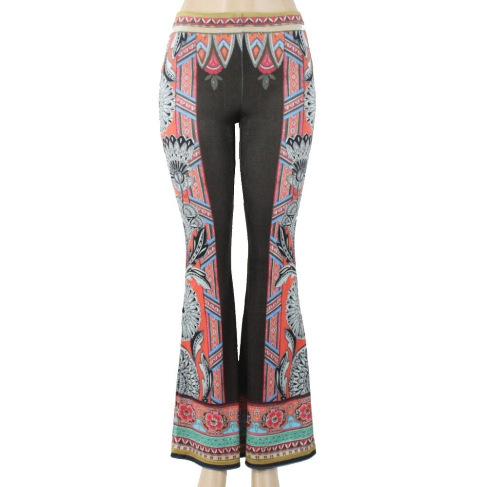 Peachpuff Sz S X 32 Green Multicolor Velour Pull On Boot Cut Polyester Pant